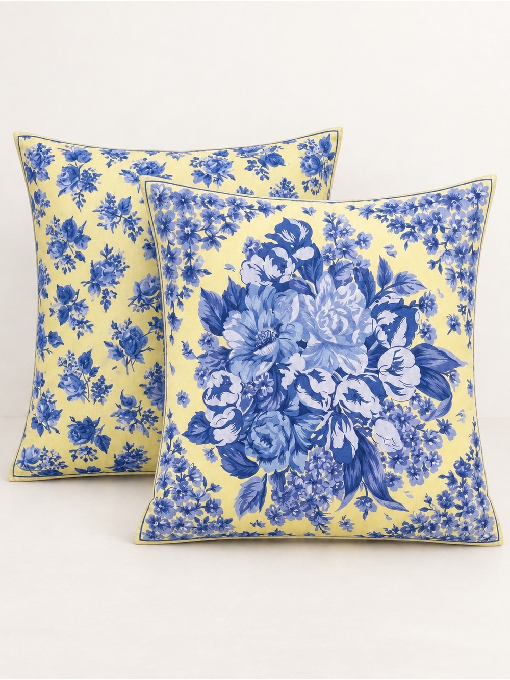 April Cornell Blanche Reversible Floral Pillow Covers 16” Peri Yellow Set/2 NWT